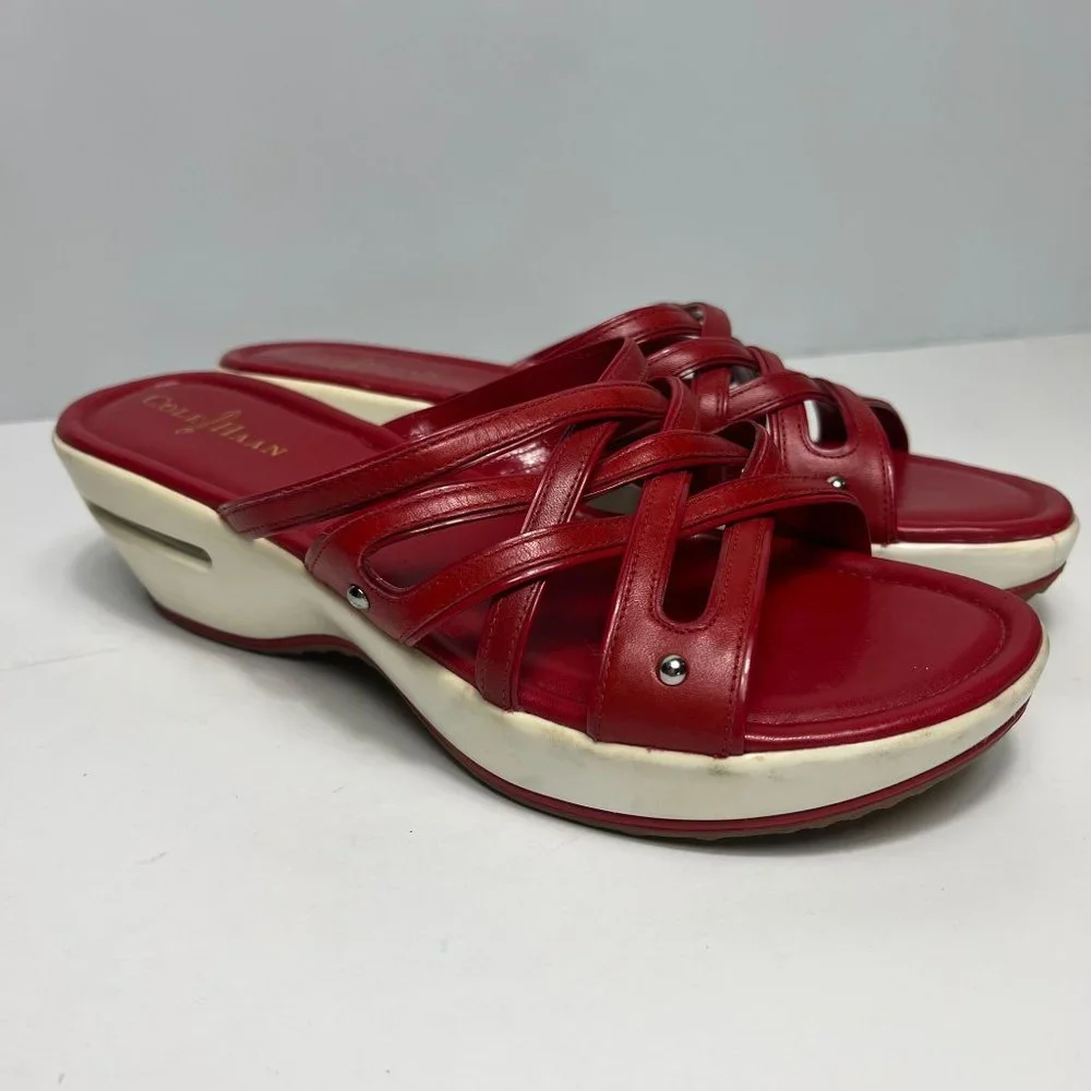 Cole Haan x Nike Air Women Size 10B Red Faux Leather Kitten Heel Slip On Sandals